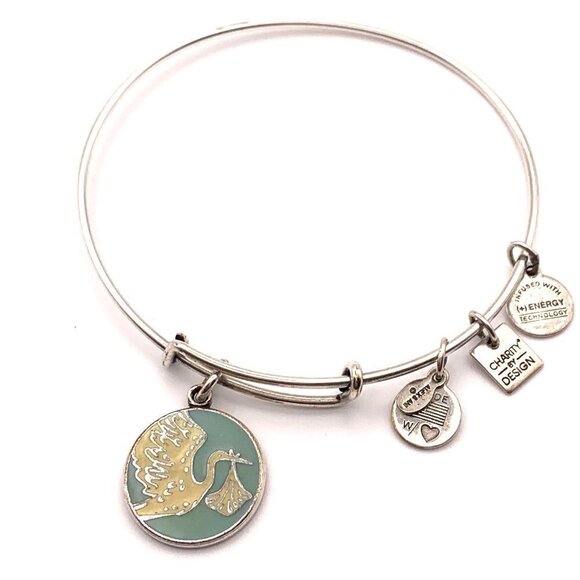 Alex and Ani Blue Special Delivery Charm Bangle - Rafaelian Silver 2"- 3.5" - Picture 1 of 2